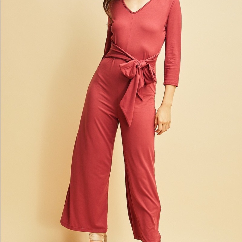 Mauve Quarter Sleeve Tie Waist Jumpsuit NWT